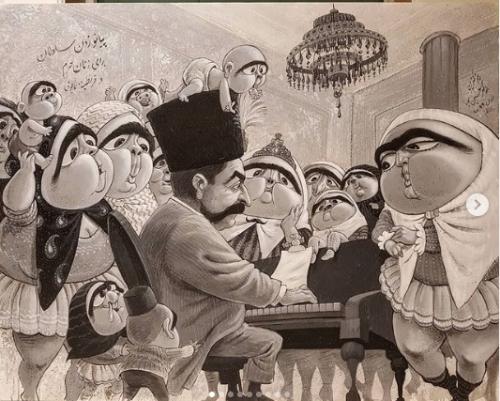 His majesty playing Piano for his Harem!